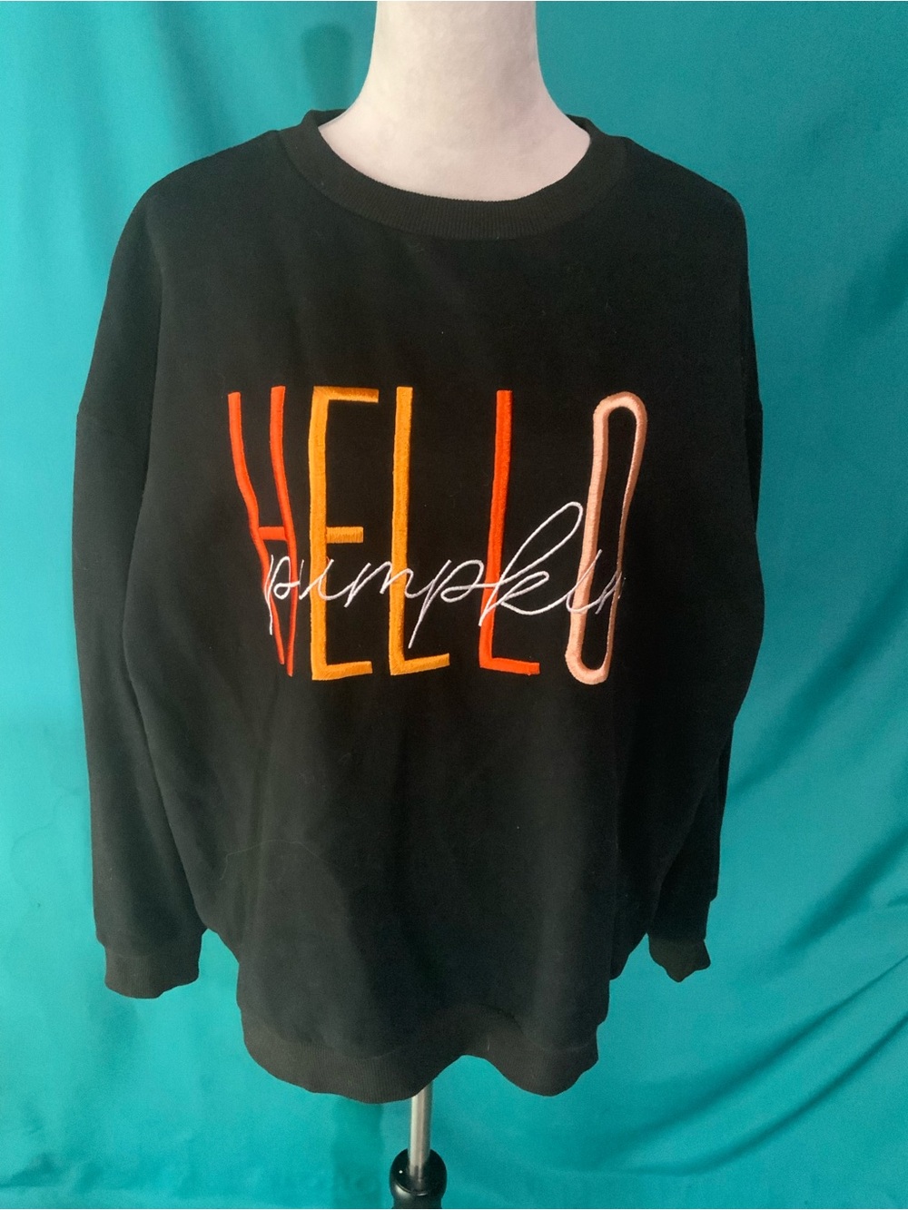 Jess Lea Black 'Hello Pumpkin' Embroidered Crewneck Sweater